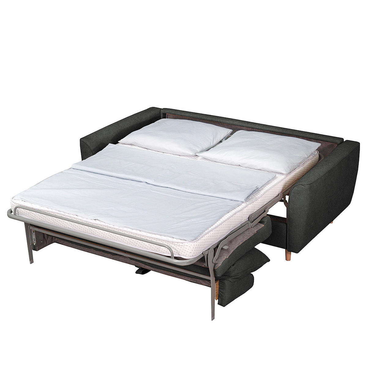 SCHLAFSOFA mit Matratze - Webstoff - Anthrazit/Buchefarben, Buchenholz/Textil (195/90/102cm) - home24