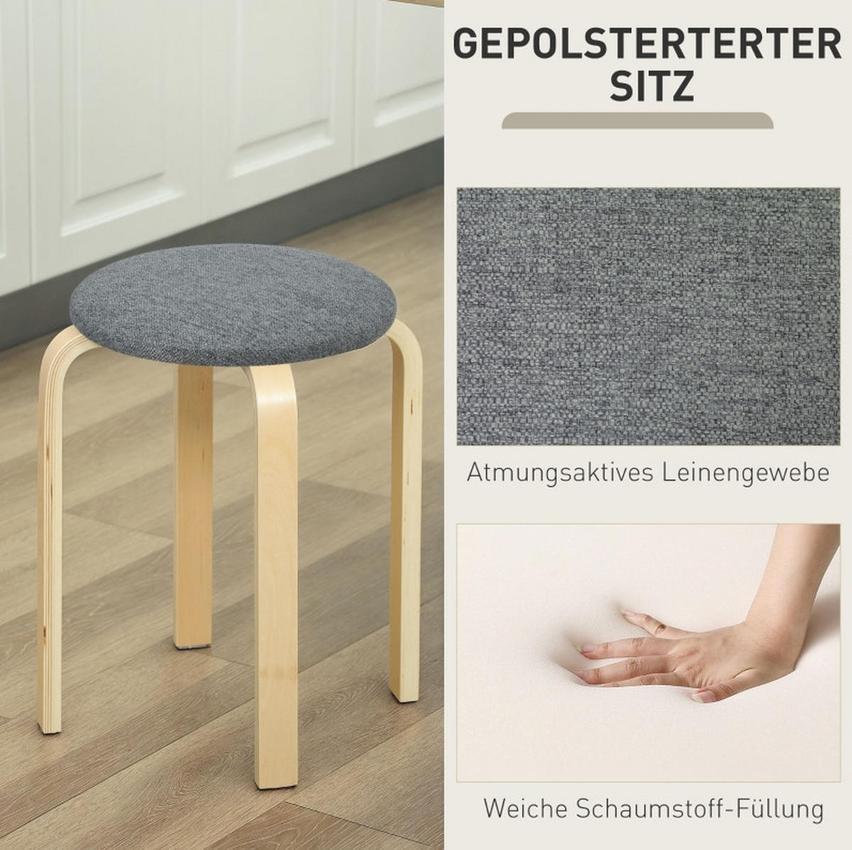 STAPELHOCKER 4er-Set 40/40/45 cm Grau aus Holz - Grau, Holz (40/45/40cm) - MIVRAY