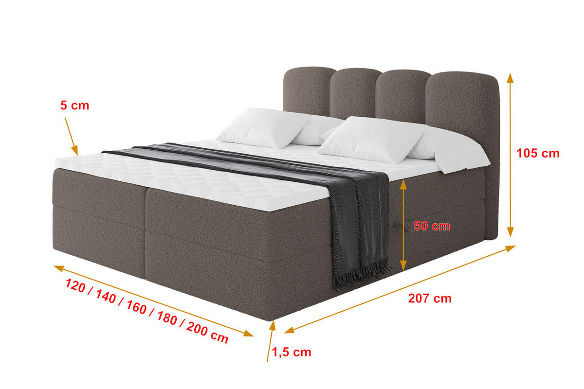 BOXBETT mit Matratze H4 - NINA - 160x200 cm Braun - Braun, Holzwerkstoff (160/200cm) - ALTDECOR