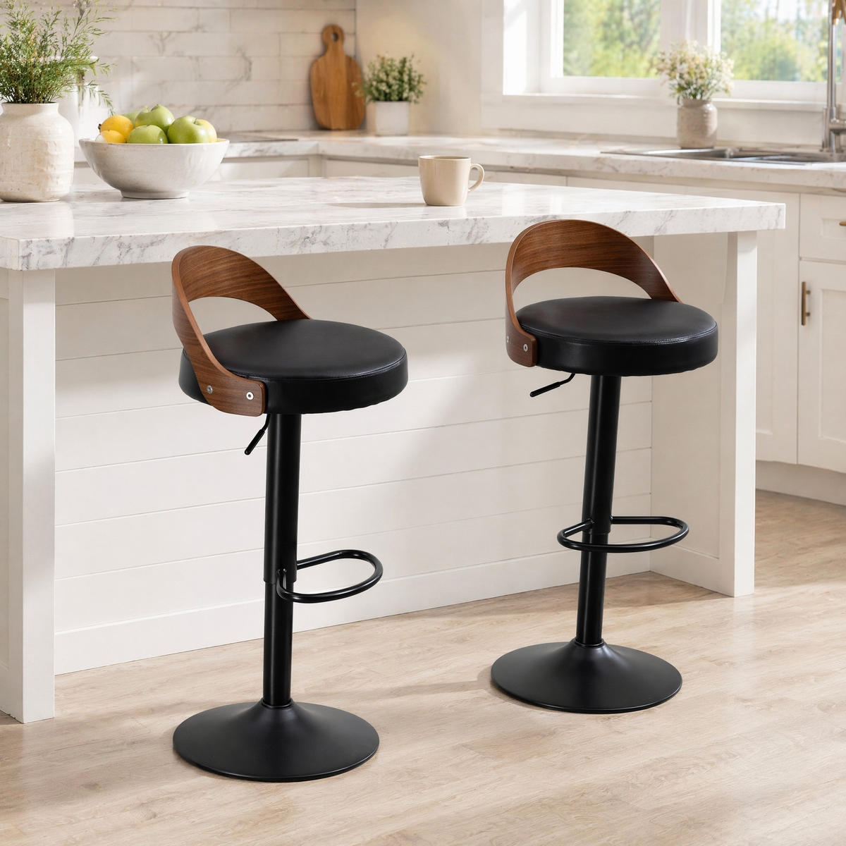BARHOCKER 2er-Set mit Rückenlehne, 360° drehbar und höhenverstellbar - Schwarz, Kunststoff (42/77/42.5cm) - MIVRAY