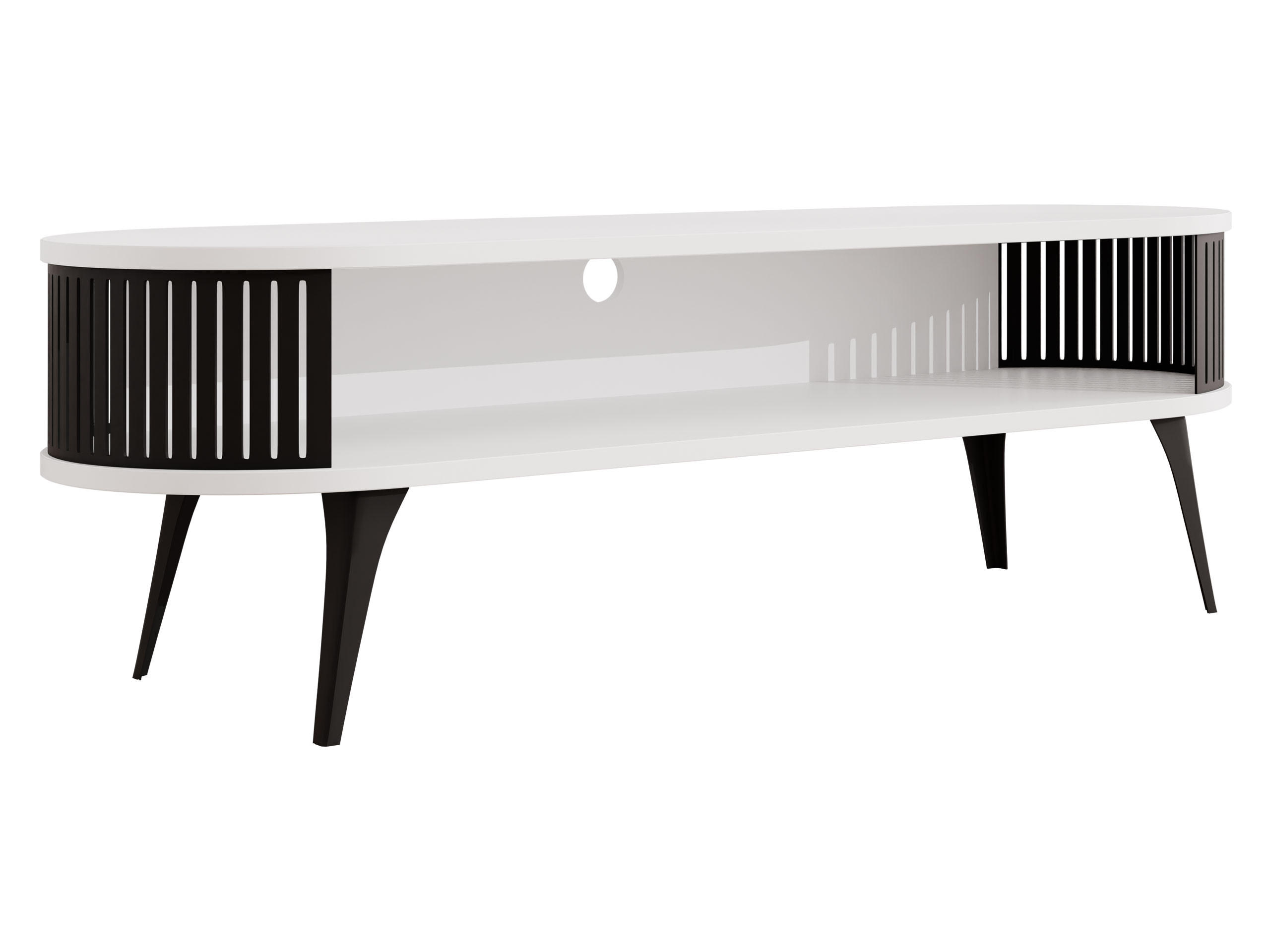 TV-LOWBOARD Roenni Oval - Schwarz/Weiß, Holzwerkstoff/Metall (140/44/40cm) - MIRJAN24
