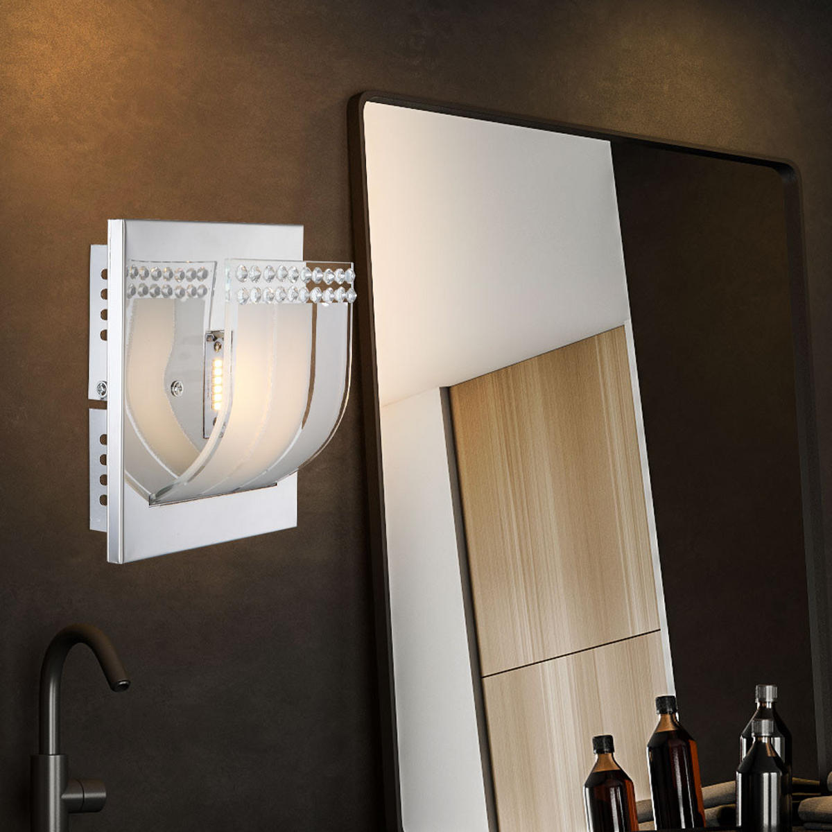 LED WANDLEUCHTE Metall Kristalloptik Silber 2er Set - Silberfarben, Glas (16/9/14cm) - Globo Lighting