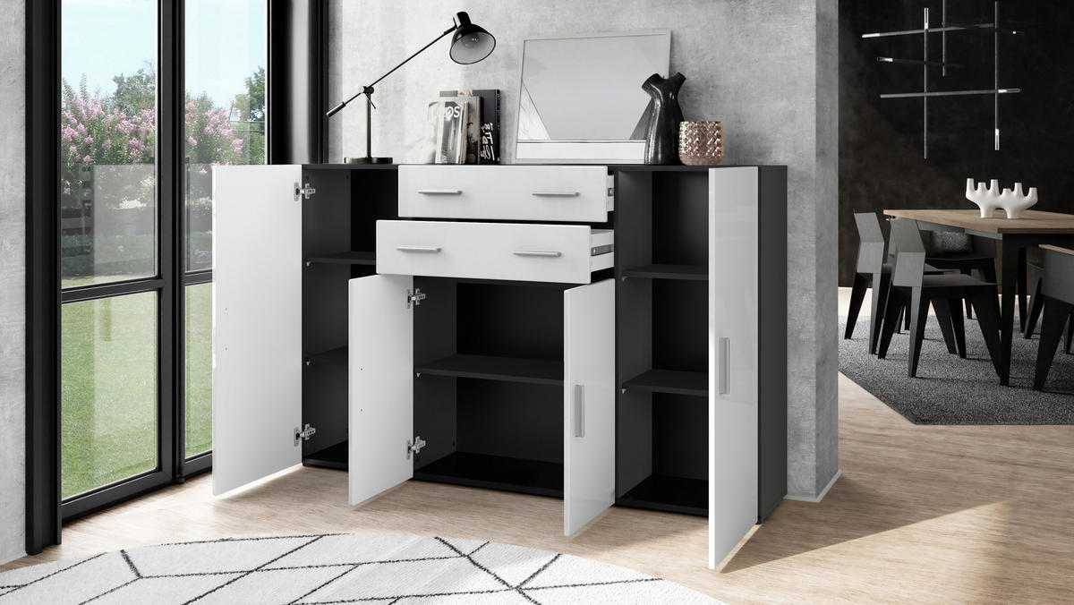 HIGHBOARD Aron Fronten in Sandgrau Hochglanz - Sandfarben, Holzwerkstoff (166.5/106.5/35cm) - Vladon