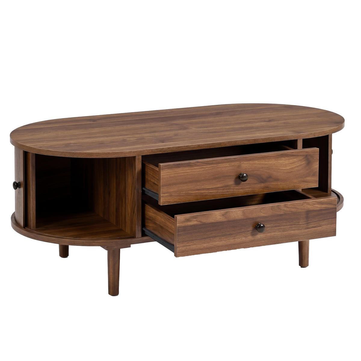 COUCHTISCH 100/50/40 cm in Nussbaum mit Schiebetüren und 2 Schubladen - Walnussfarben, Holzwerkstoff (50/100/40cm) - BEAOK