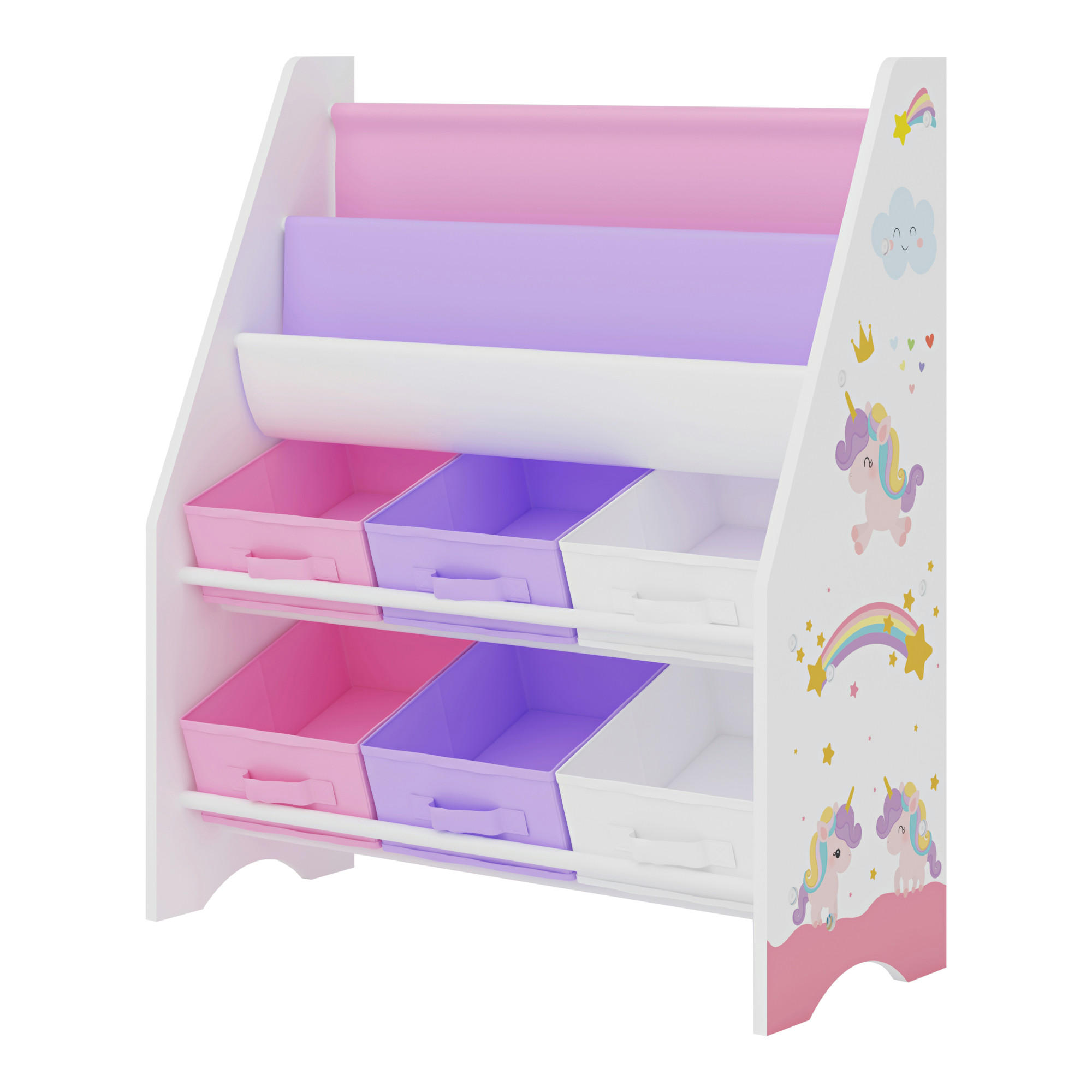 KINDERREGAL Ponteceso - Lila/Weiß, Holzwerkstoff/Textil (62/74/26.5cm) - [en.casa]
