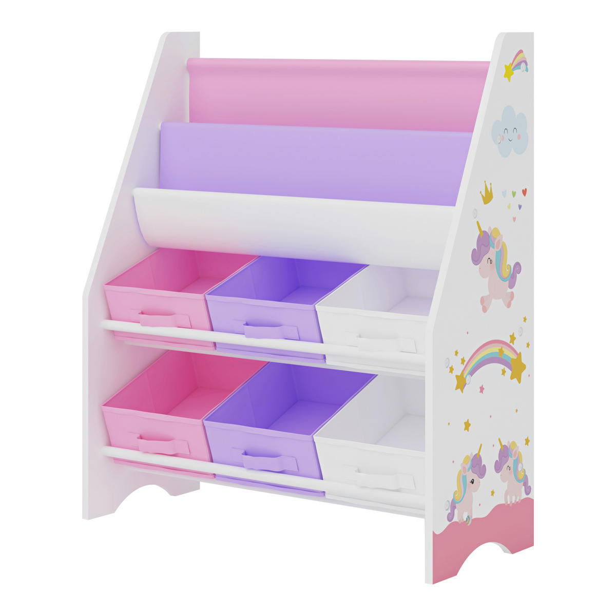 KINDERREGAL Ponteceso - Lila/Weiß, Holzwerkstoff/Textil (62/74/26.5cm) - [en.casa]