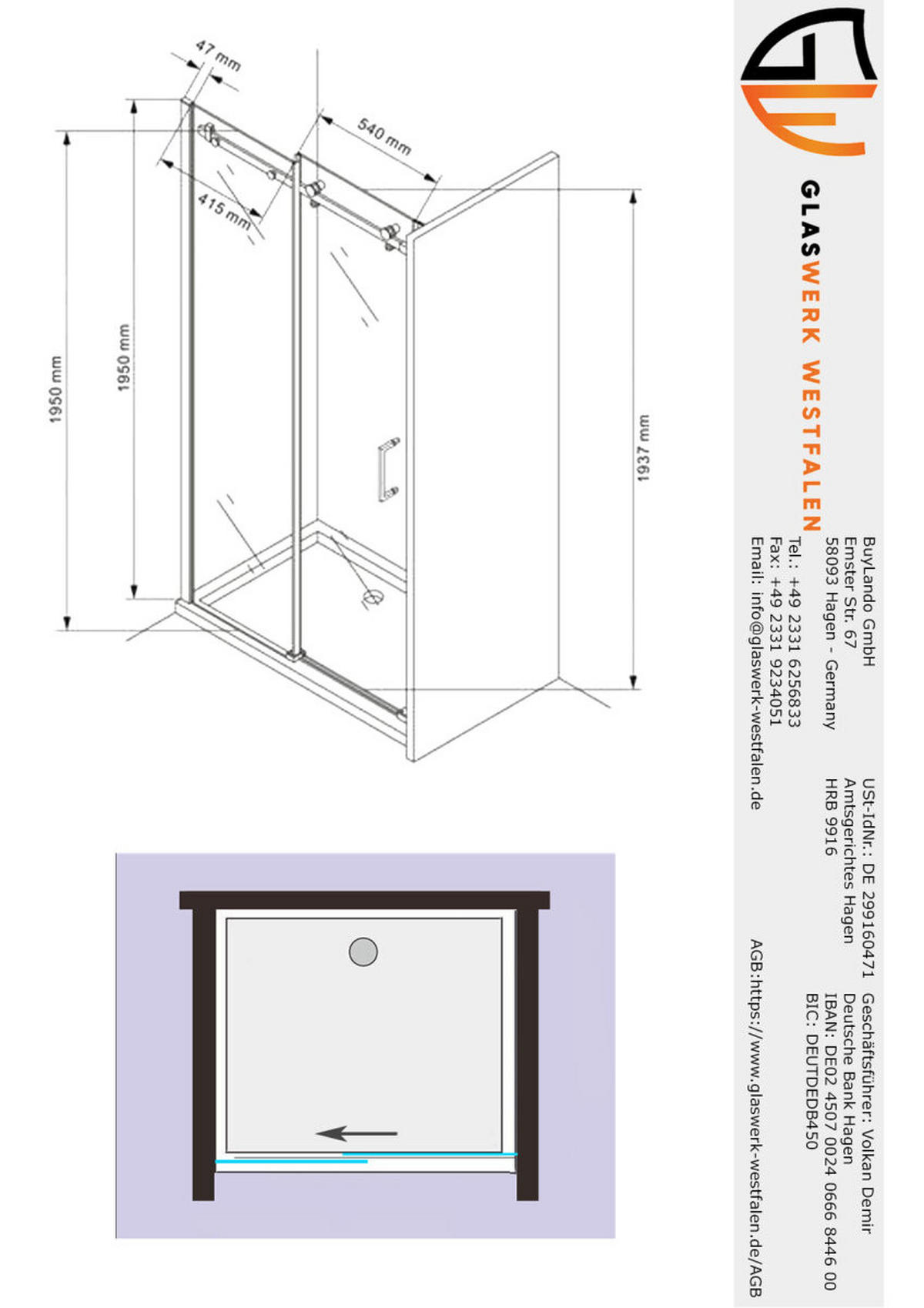 DUSCHKABINE Victoria 100x195 cm Schiebetür Schwarz - Schwarz, Glas (1/100/195cm) -  Glaswerk Westfalen