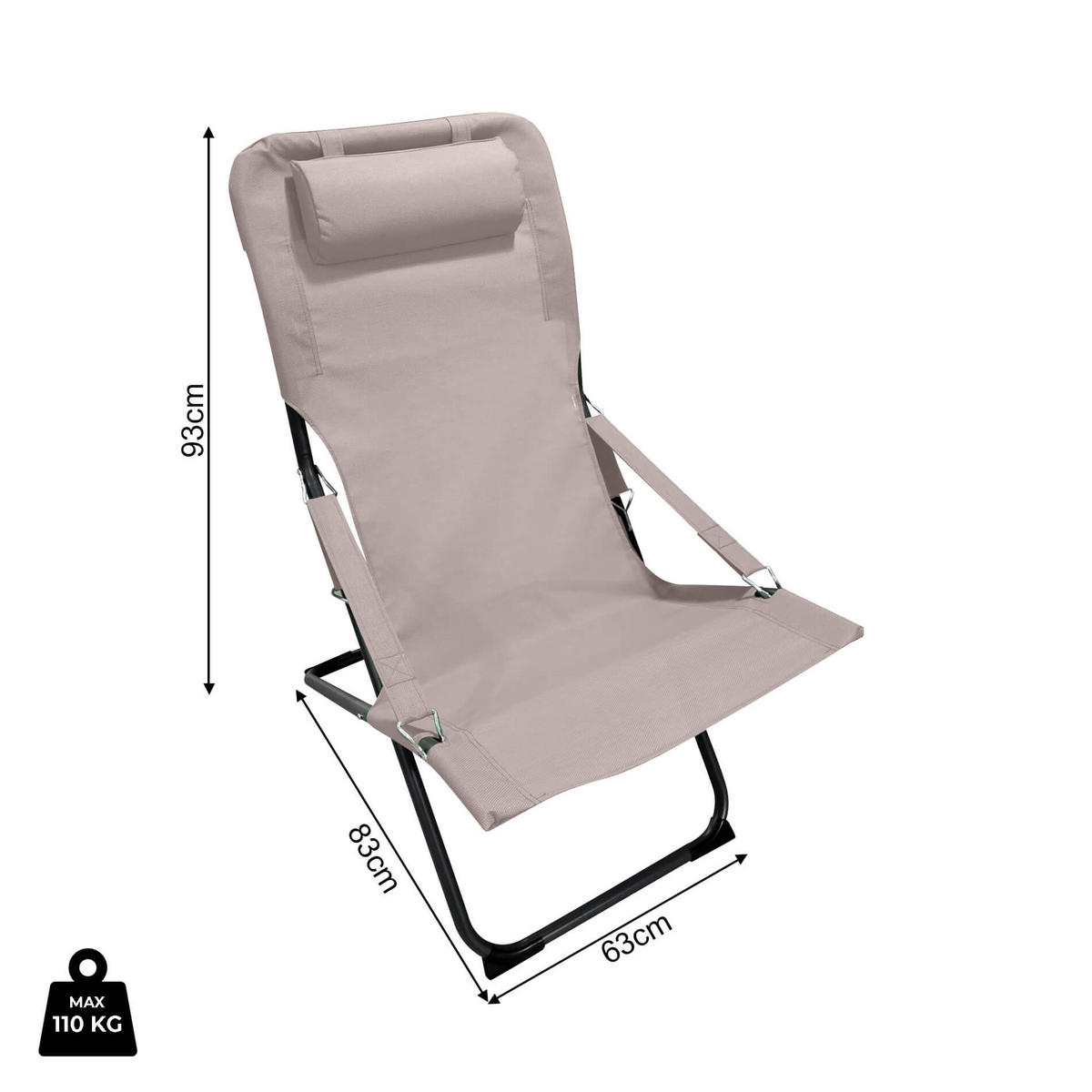 GARTEN-RELAXSESSEL Beige 63/83/98 cm - Beige, Metall (63/88/83cm) - Mobili Rebecca