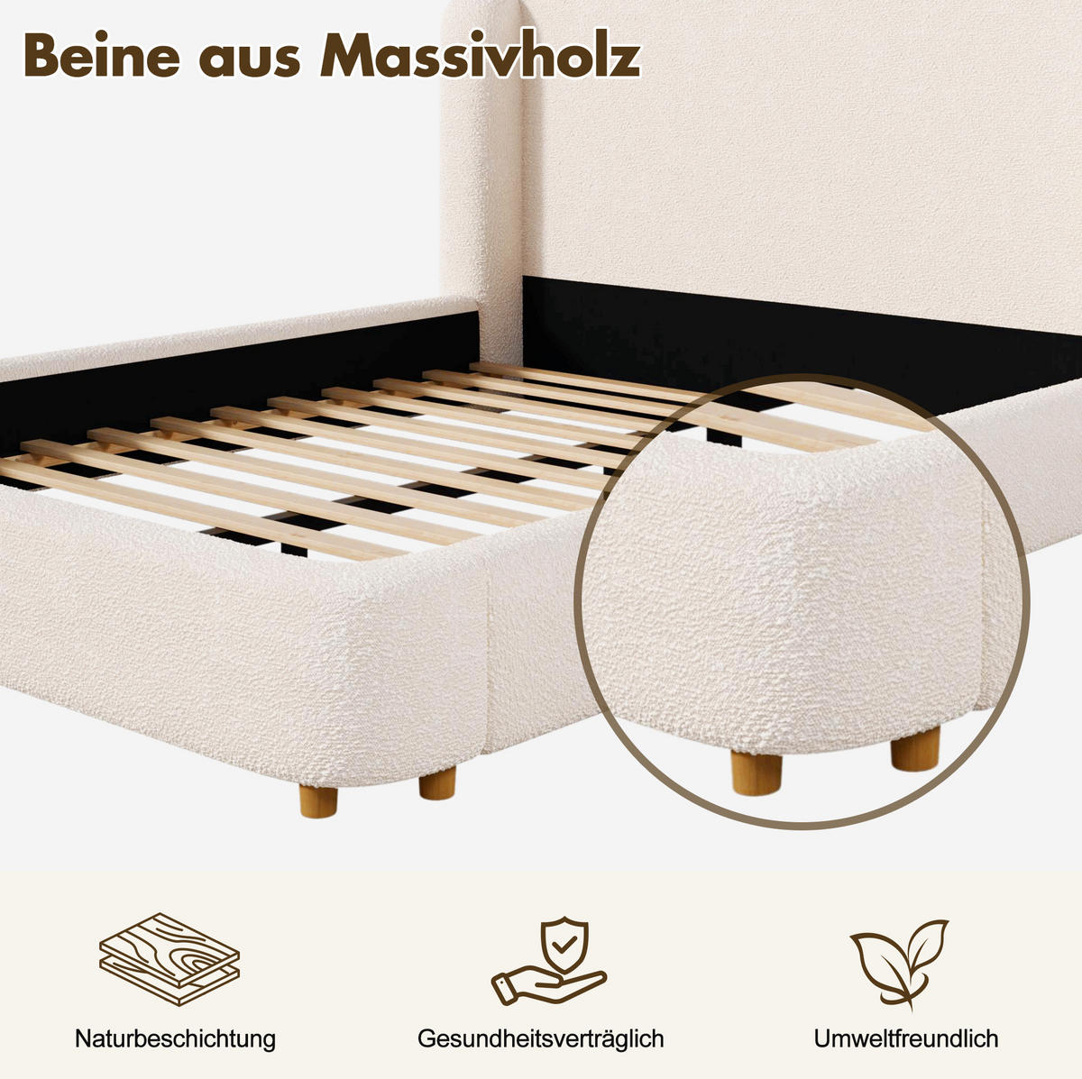 POLSTERBETT mit Bouclé-Bezug 180x200 cm Beige mit Lattenrost und abnehmbarem Kopfteilbezug - Beige, Textil (180/200cm) - Modfu