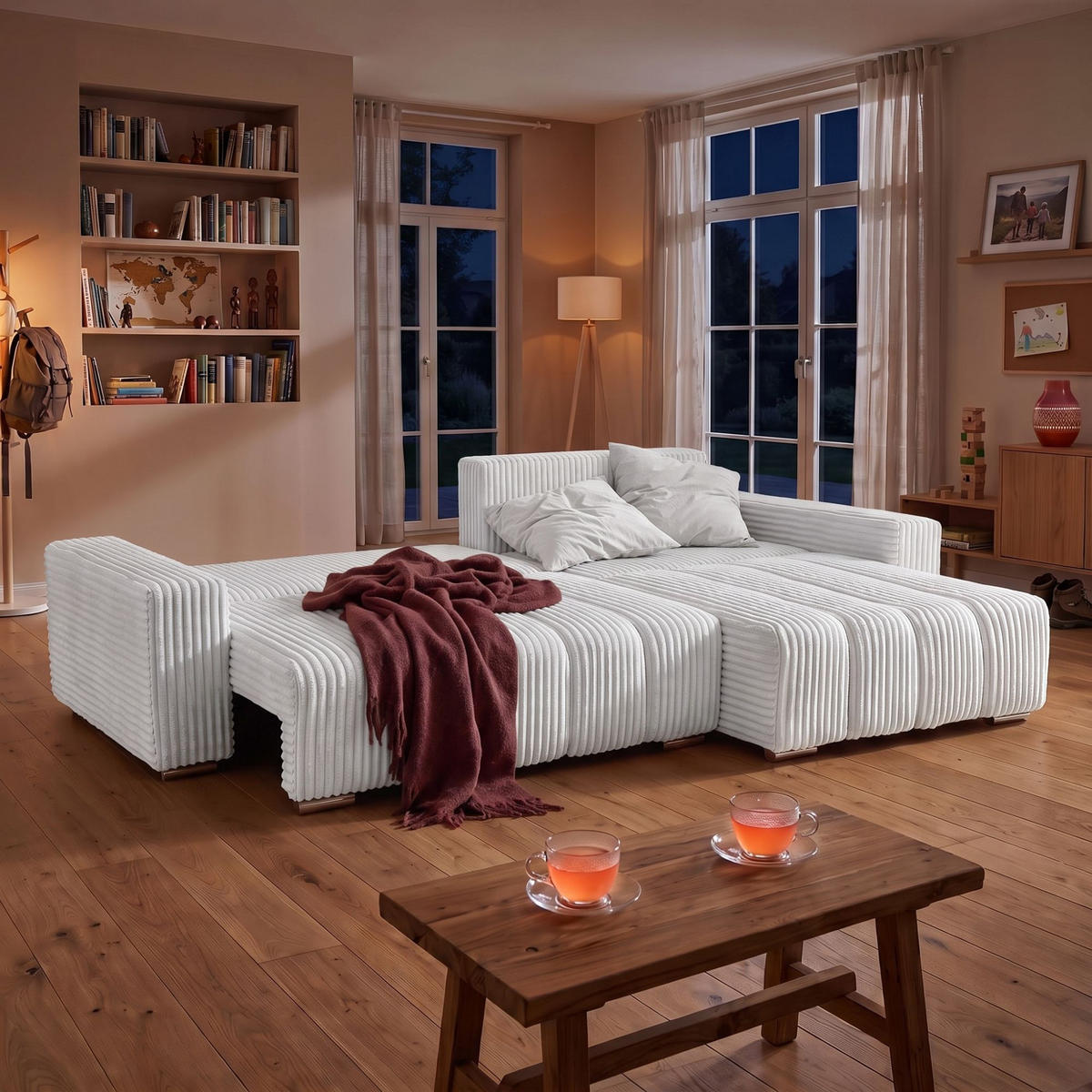 ECKSOFA PIANO L Rechts mit Schlaffunktion 137x234 Cord Hellgrau - Silberfarben/Hellgrau, Holz/Textil (178/278cm) - Muffo