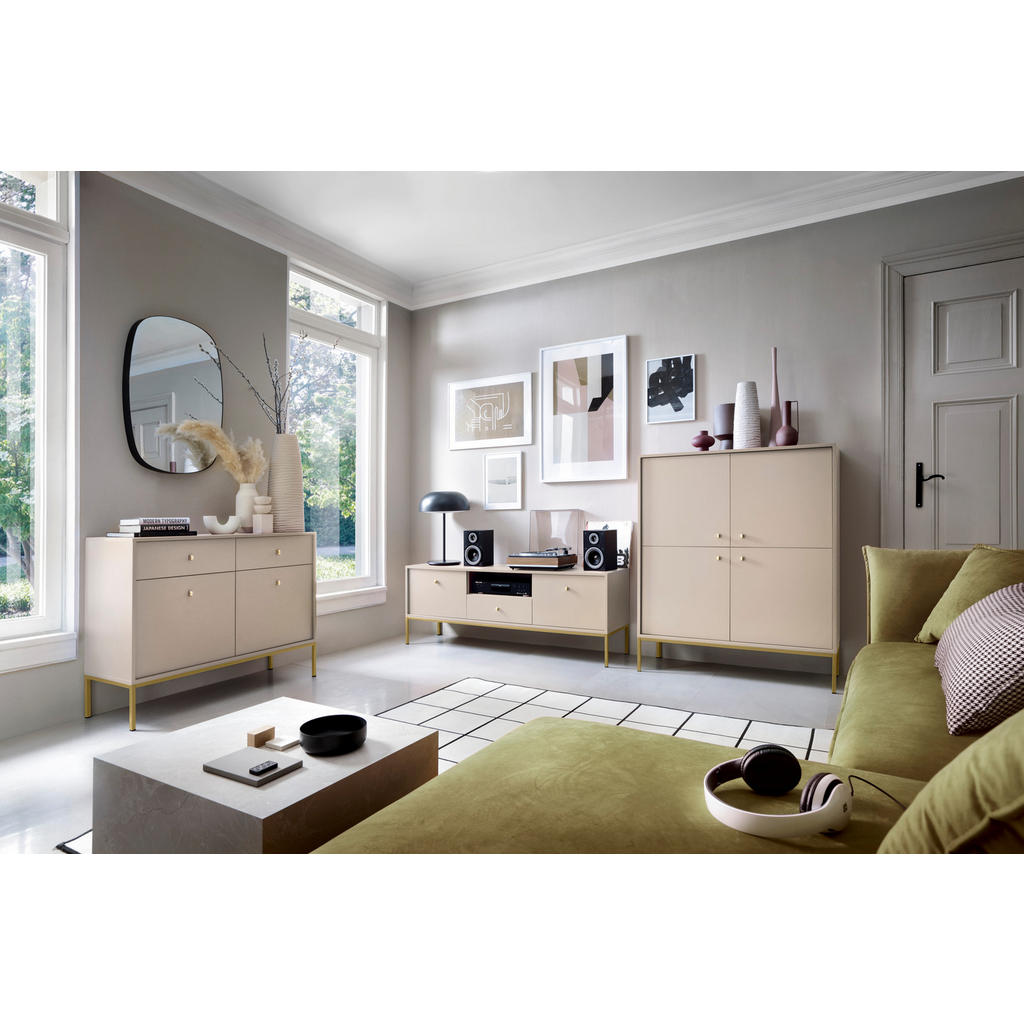 Thumbnail - Bettso Kommode, Beige, Gold, Holzwerkstoff, Metall, 2 Schubladen, 104x83x39 cm, Wohnzimmer, Kommoden & Sideboards, Kommo...
