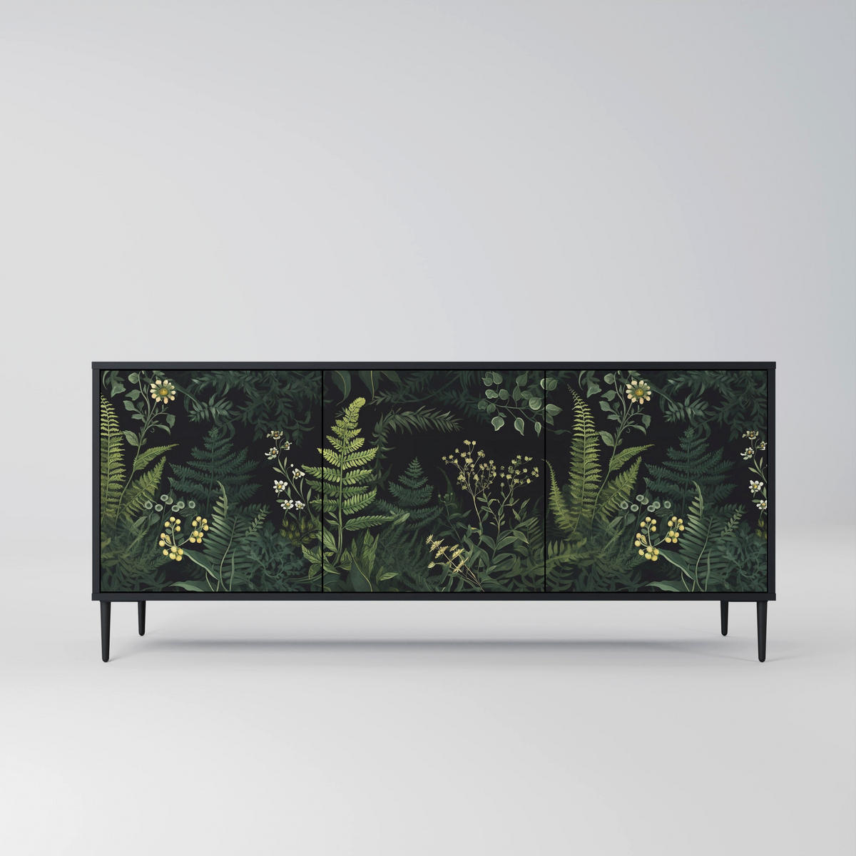 SIDEBOARD FERN FLOWERS, Eicheneffekt, 164,5x42x77,5 cm, 3 Türen - Eichefarben/Buchefarben, Holzwerkstoff/Buchenholz (164.5/77.5/42cm) - SpaceRebels
