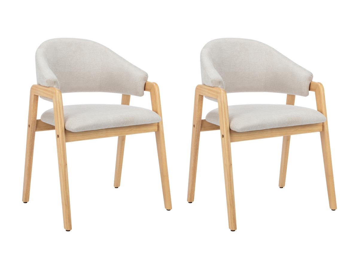 STUHL mit Armlehnen 2er-Set - Stoff & Kautschukholz - Beige - SOLUNA - Beige, Textil (53.5/82/56cm) - Vente-Unique