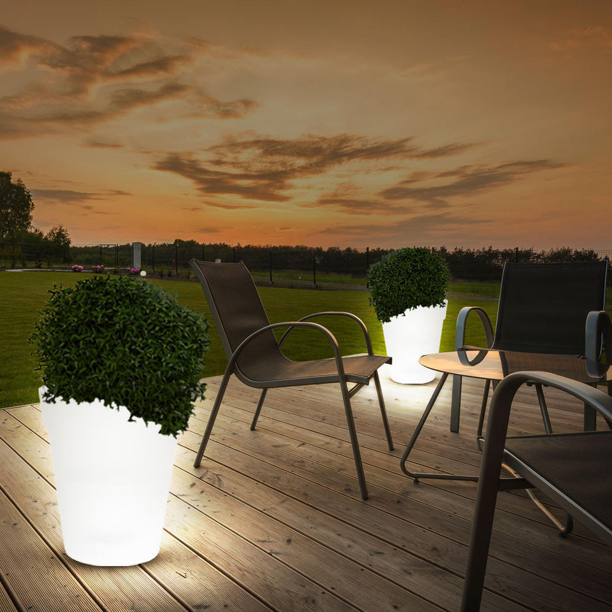 LED AUSSENLEUCHTE Solar Blumentöpfe Weiß 2er Set - Weiß, Kunststoff (16.7/16.7/19.5cm)