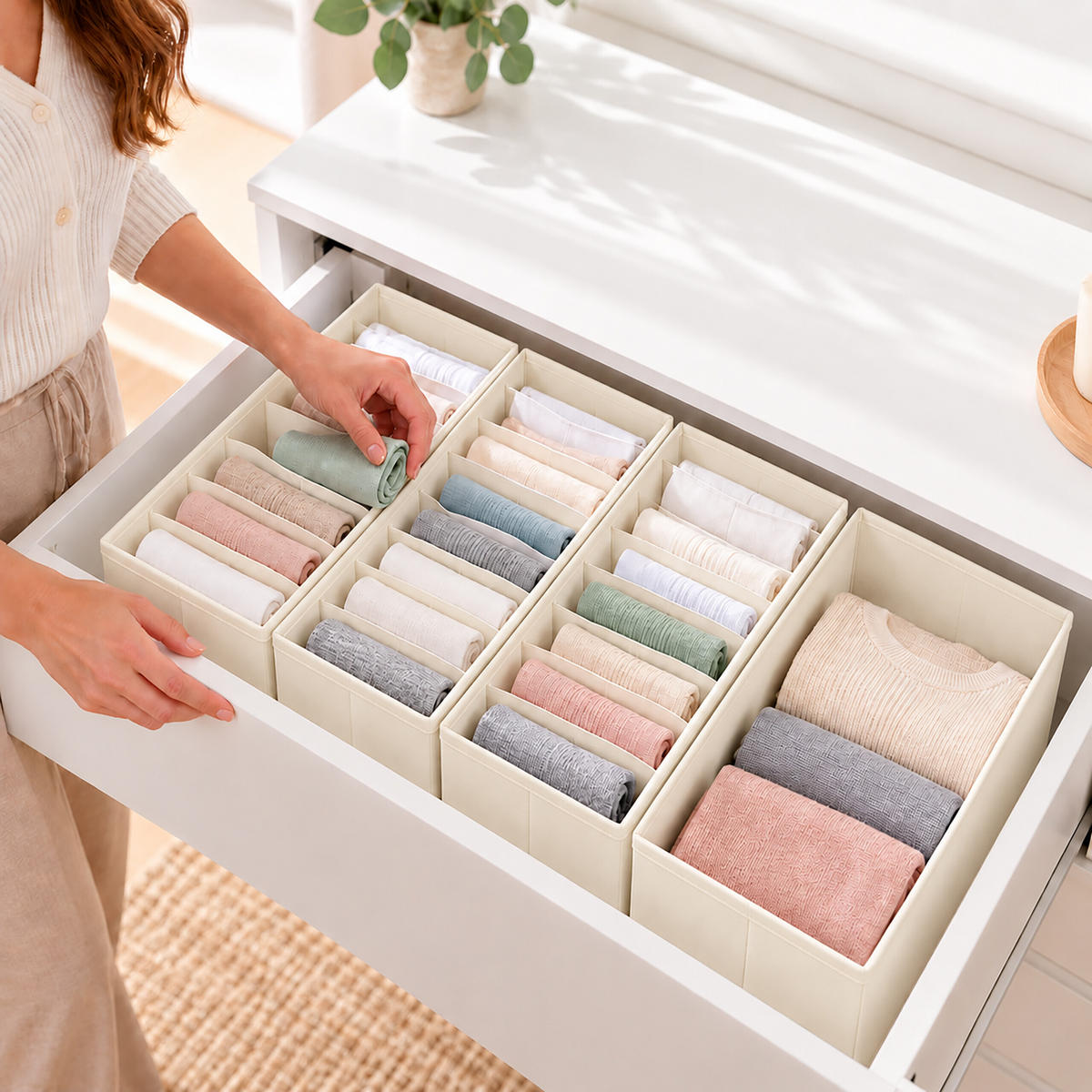 ORGANIZÉR Beige 8dílná-sada - béžová, textil/papír (17/11/40cm) - Relaxdays