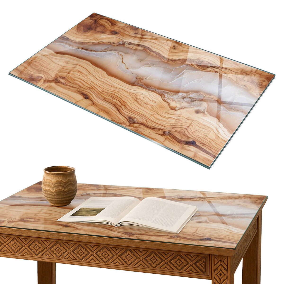 TISCHPLATTE 100x70 cm Naturholz mit Harz - Hellbraun, Glas (0.4/100/70cm) - TULUP