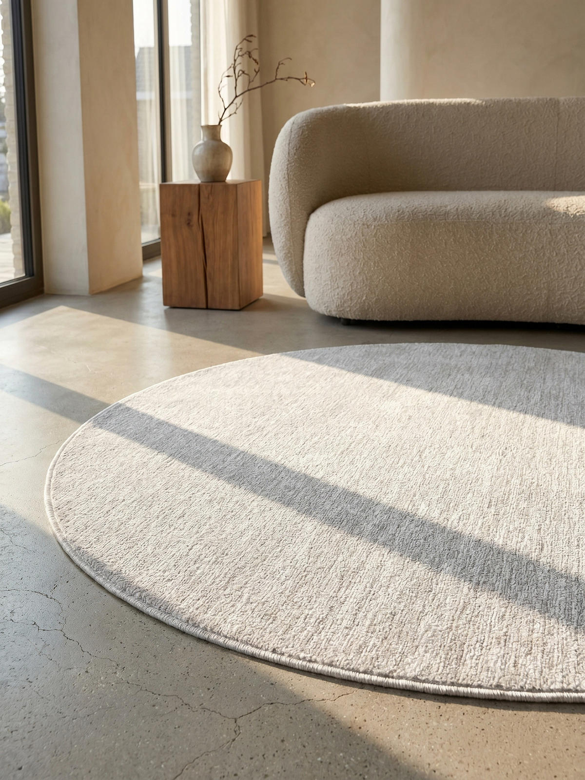 TEPPICH Wohnzimmer Einfarbig Pflegeleicht Waschbar OEKO-TEX Rund Creme 120x120 cm Gekettelt – AMMER - Beige, Textil (120/120cm) - KADIMA DESIGN