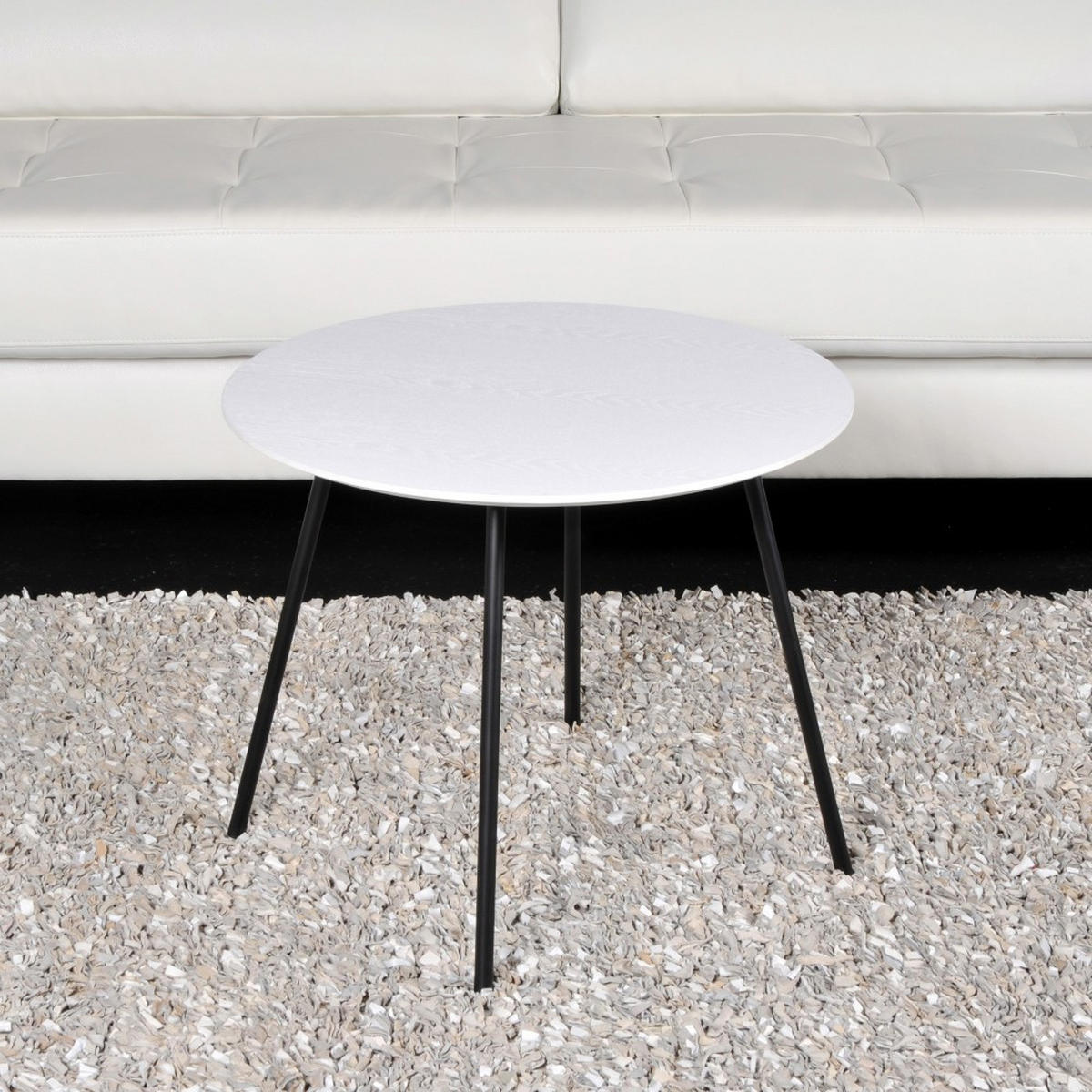 COUCHTISCH LYRA Durchmesser 55cm / Eiche Weiß - Schwarz/Weiß, Holzwerkstoff/Metall (55/55/45cm) - Weber Industries