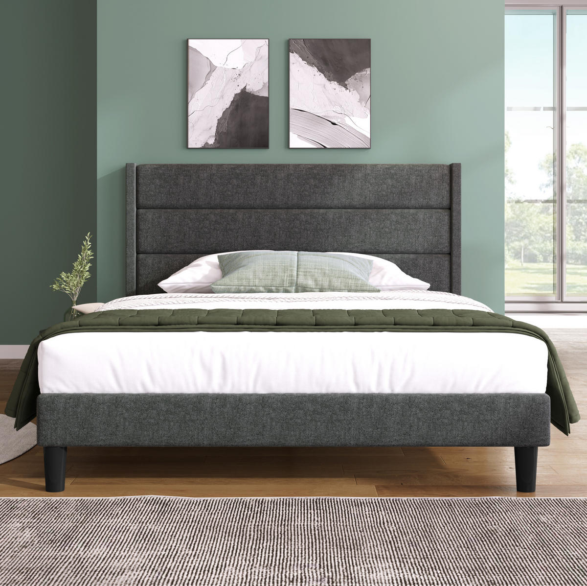 BETT mit Lattenrost 140x200 cm Leinen Dark Grey - Dunkelgrau, Metall (140/200cm) - Meubliv