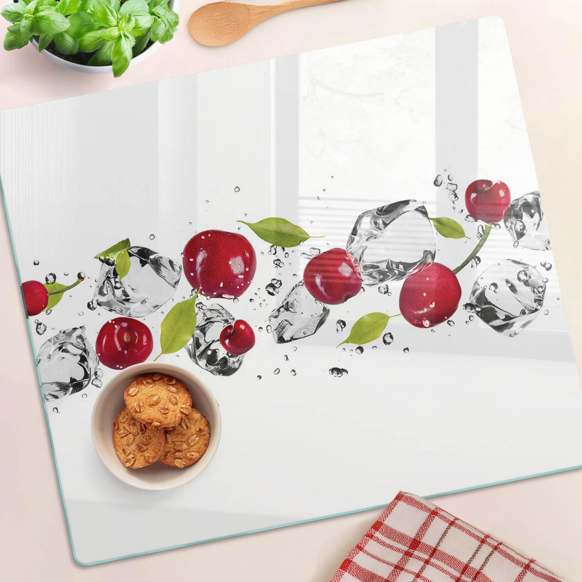 GLASPLATTE 60x52 cm Kirschen und Wasser - Rot, Glas (60/0.4/52cm) - TULUP