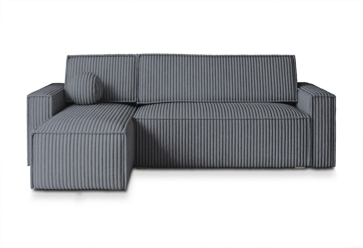 ECKSOFA RAVELO T Grau Kordstoff mit Schlaffunktion - Grau, Holz (240/140cm) - MASSENO