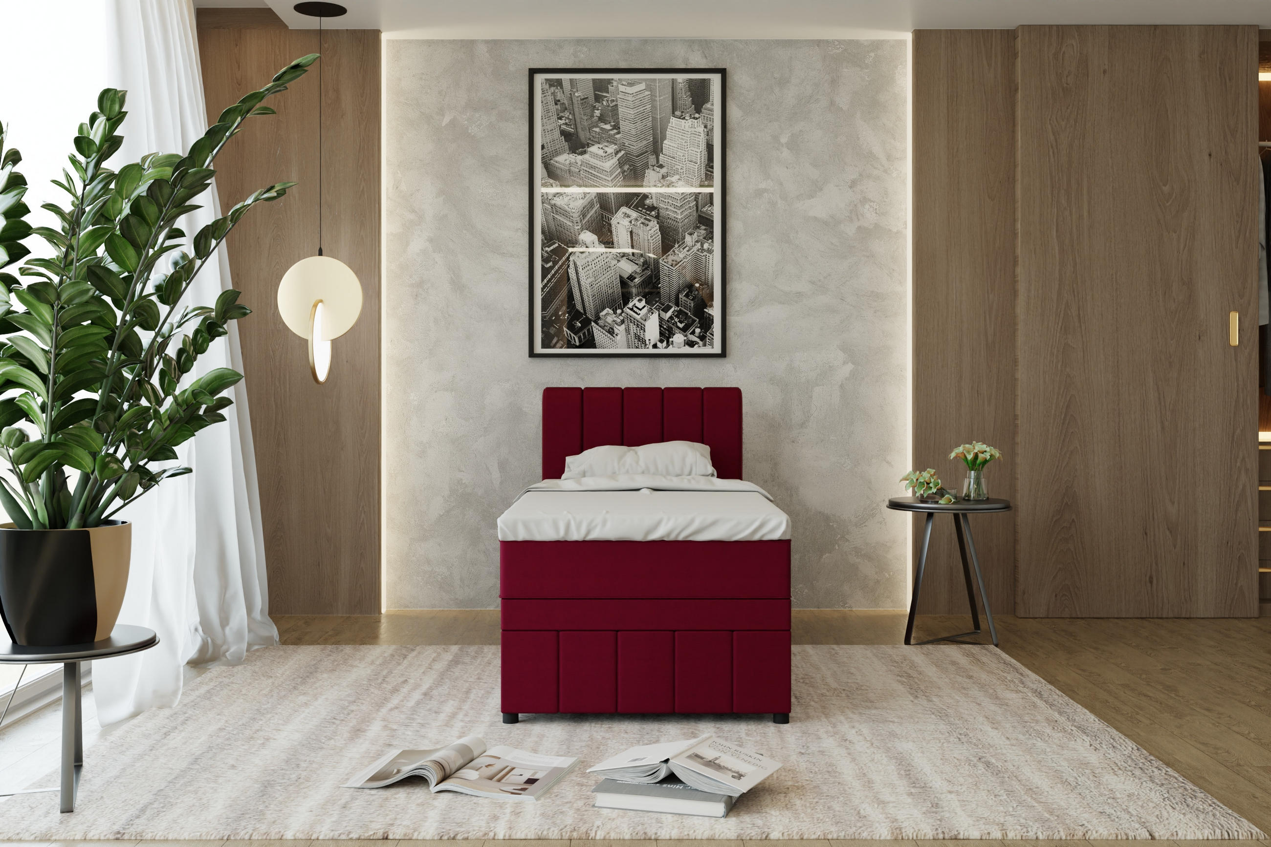 BOXBETT AVALON 90 x 200 cm mit Bettkasten und Topper - Rot - Rot, Holz - Panda Möbel