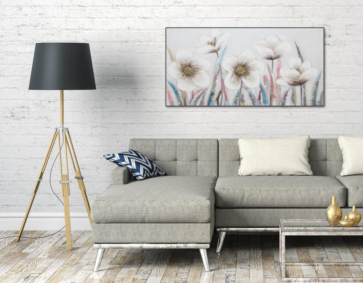 ACRYLBILD HANDGEMALT 120/60 cm - Beige/Weiß, Holz/Textil (120/60cm) - KUNSTLOFT