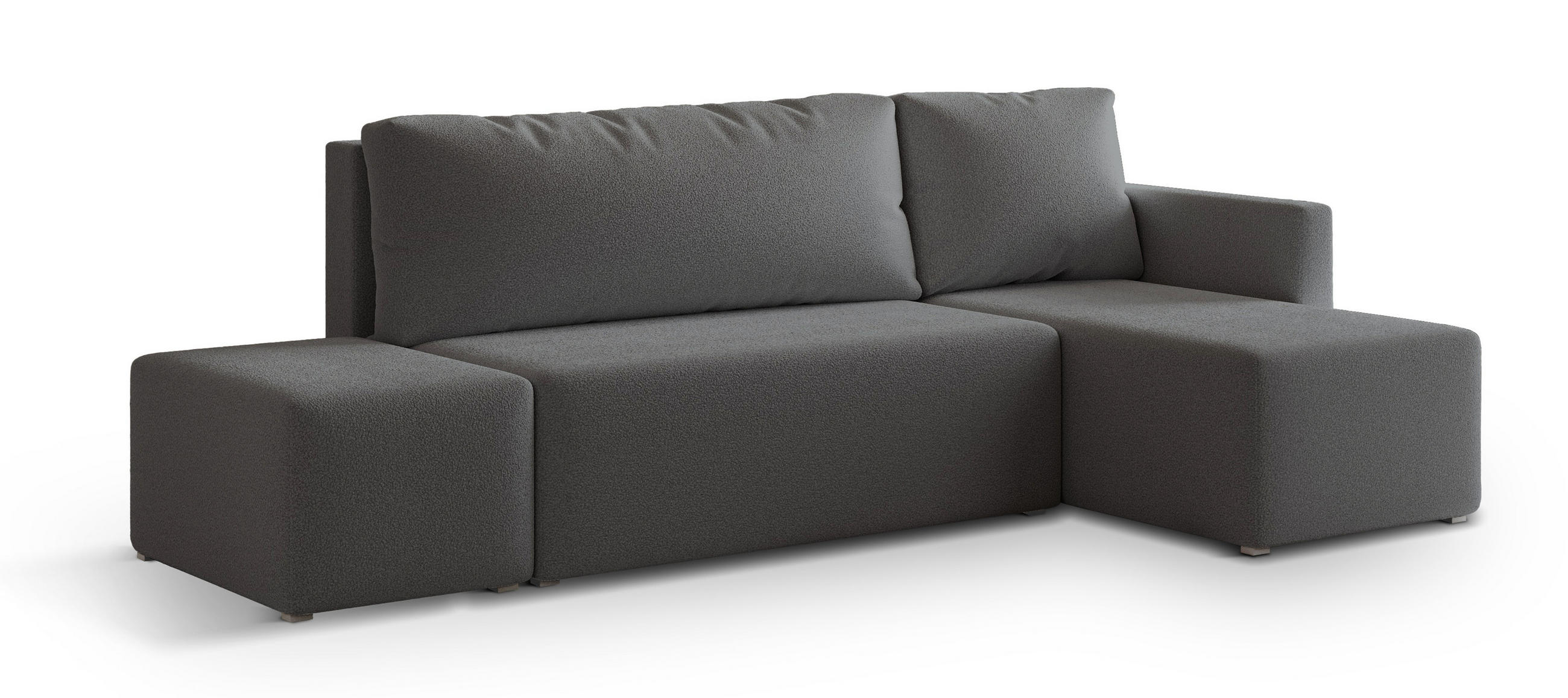 ECKSOFA VELOTTI R-S Grau Boucle-Stoff mit Schlaffunktion - Grau, Holz (261/143cm) - MASSENO