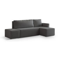 ECKSOFA VELOTTI R-S Grau Boucle-Stoff mit Schlaffunktion - Grau, Holz (261/143cm) - MASSENO