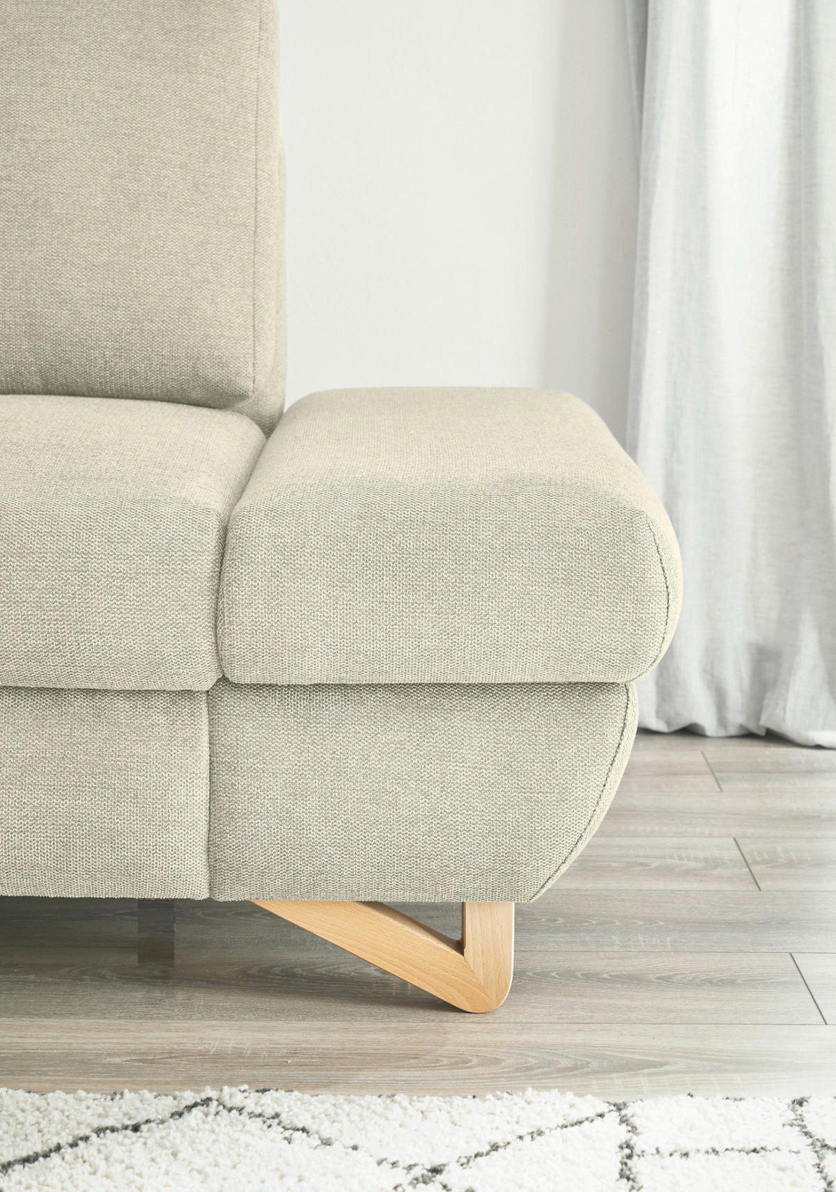 ECKSOFA beige Struktur-Stoff, Wohnzimmer Sofa - Beige, Holz/Textil (166/284cm) - Furn.Design