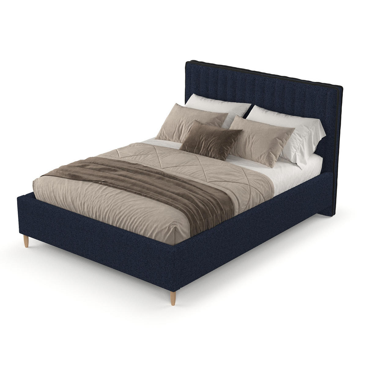 POLSTERBETT Aria 160/200 cm Marineblau im Riva Stoff - Naturfarben/Dunkelblau, Holz/Holzwerkstoff (160/200cm) - AltaBeds