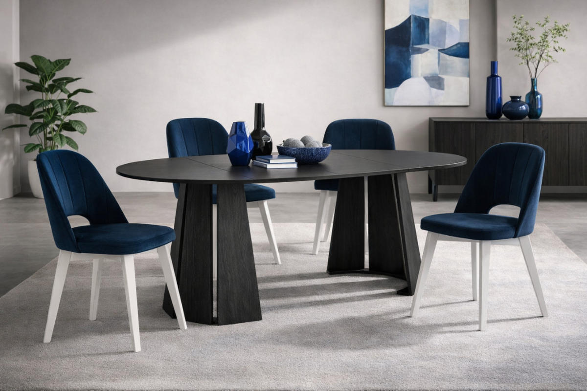 ESSTISCH Alice 180 x 100 x 76,8 cm Ovaler mit Ausziehfunktion, schwarz - Schwarz, Metall (100/180/75cm) - Margaret Hadas24