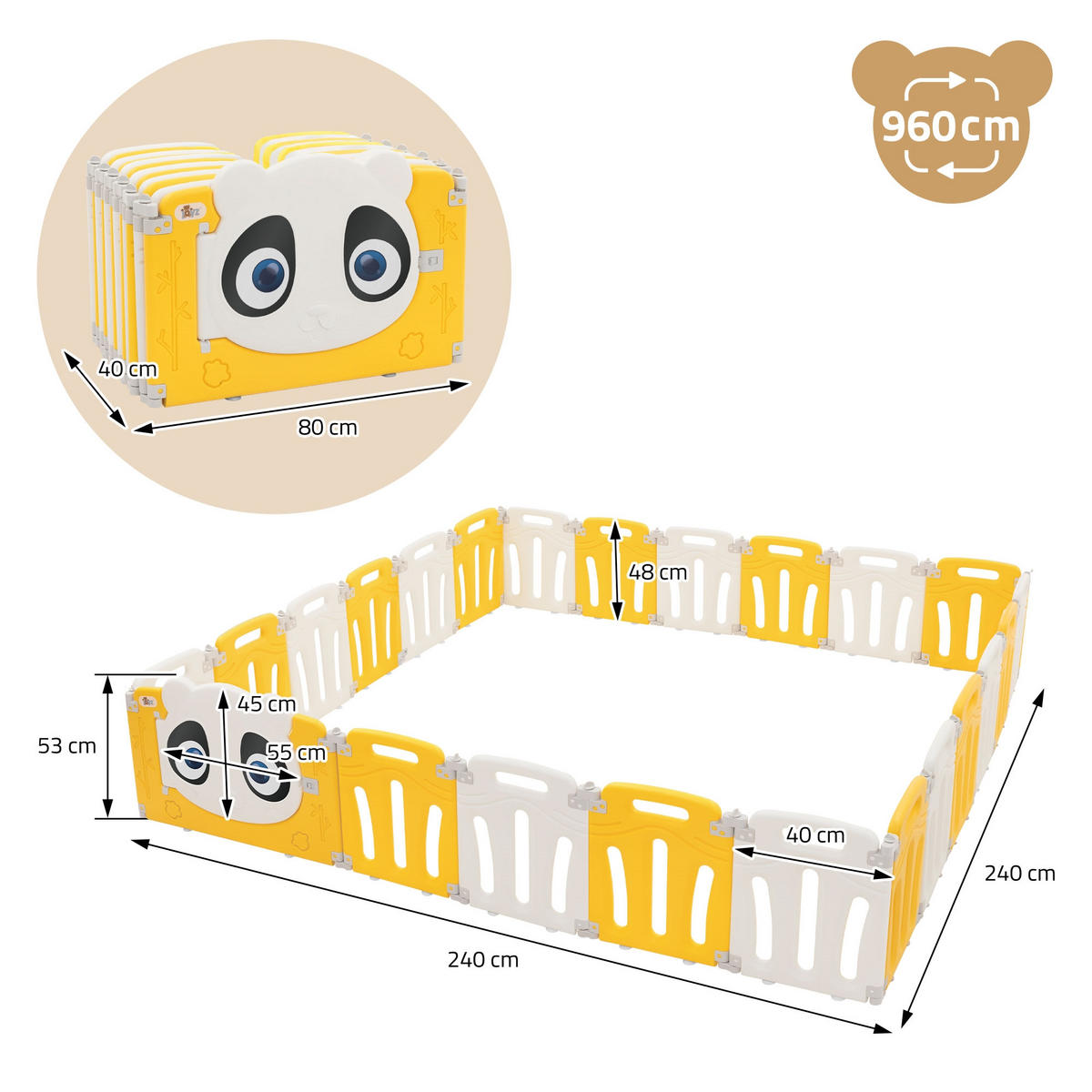 LAUFGITTER Baby faltbar 240 x 240 cm - Gelb, Kunststoff (240/53/240cm) - Joyz