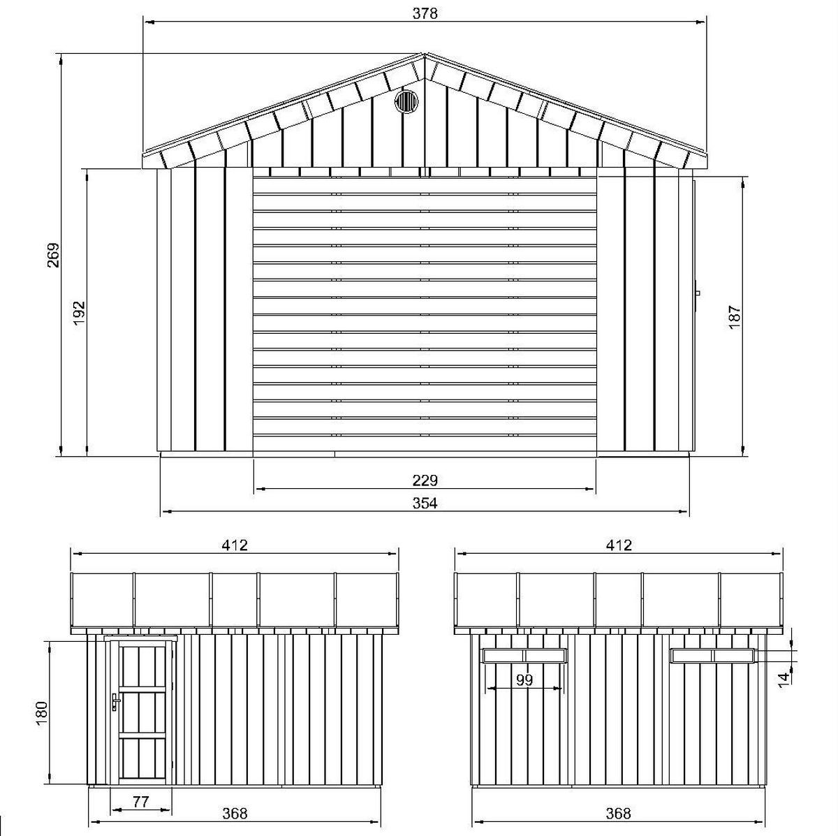 GARAGE 13 m²- L378xB412 cm - Konstruktion aus LP Smartside-Panels - Gartenhaus Timbela M990B - Beige, Holzwerkstoff (354/269/368cm) - Timbela