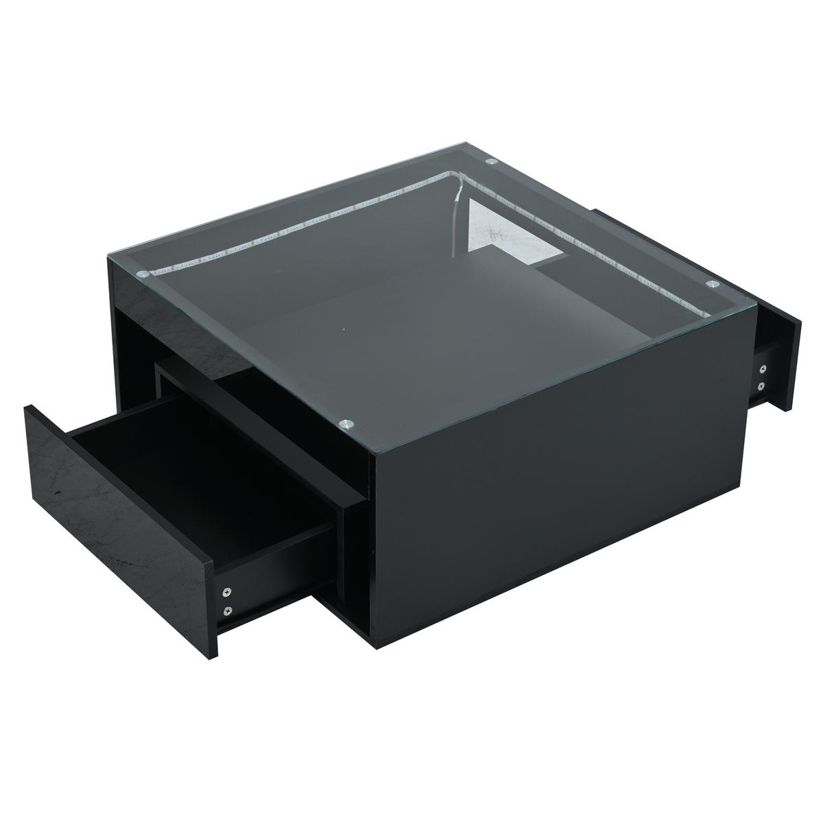 COUCHTISCH aus MDF und Glas 70x70x35 cm in Schwarz mit LED-Beleuchtung - Schwarz, Holzwerkstoff (70/70/35cm) - Modfu