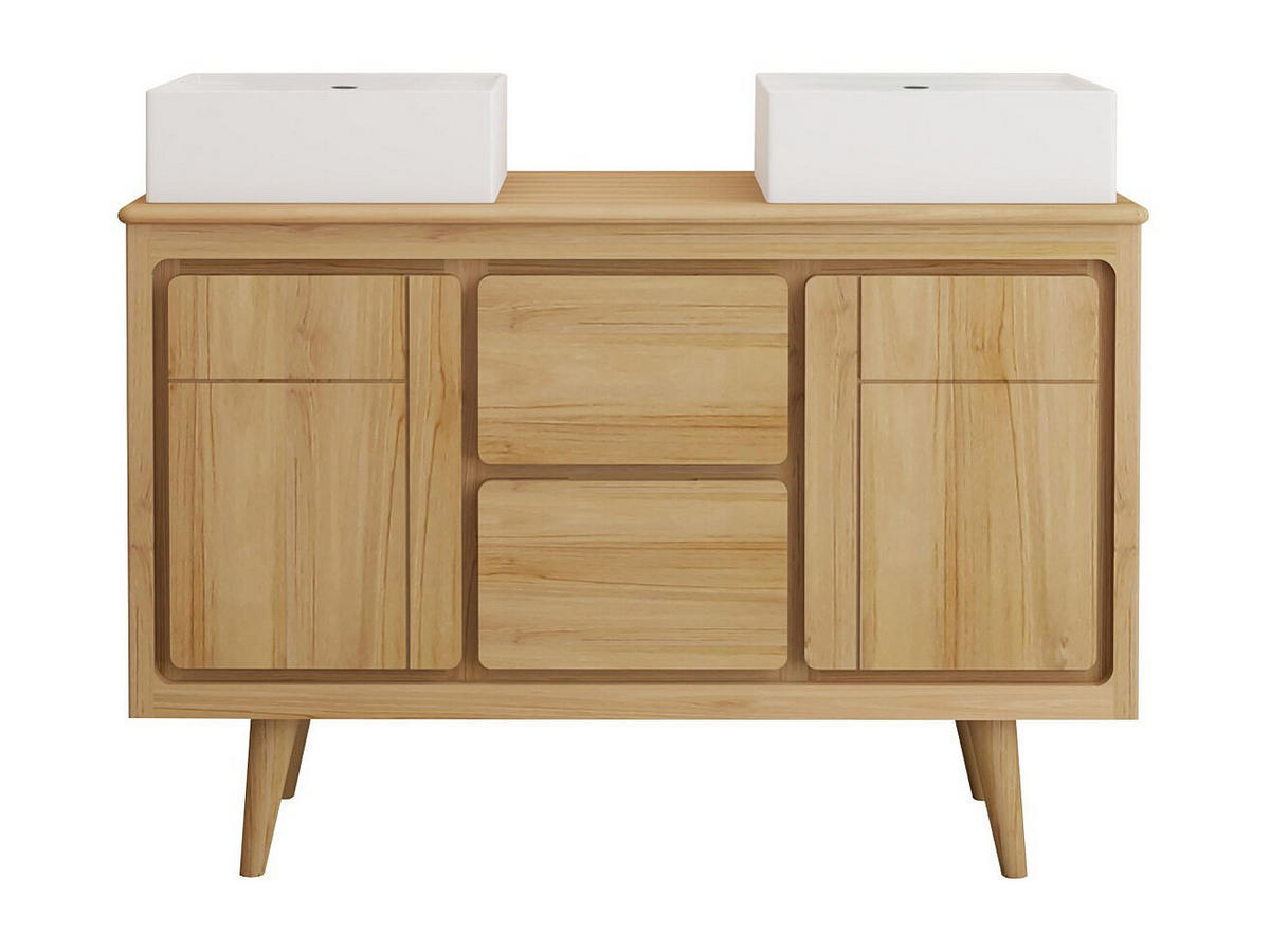 DOPPELWASCHTISCH - 120 cmcm x 55 cmcm - Holz, Platte - Naturfarben Hell - BINTUNI - Naturfarben, Holz (120/80/55cm) - Vente-Unique