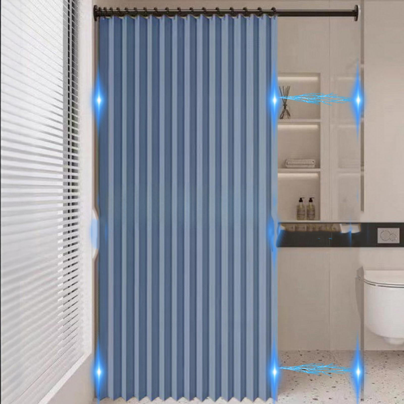 DUSCHVORHANG Blau magnetisch Leinen faltbar wasserdicht mit Haken ideal für Badewannen - Blau, Textil (150/200cm) - MCBOSON