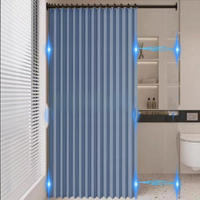 DUSCHVORHANG Blau magnetisch Leinen faltbar wasserdicht mit Haken ideal für Badewannen - Blau, Textil (150/200cm) - MCBOSON