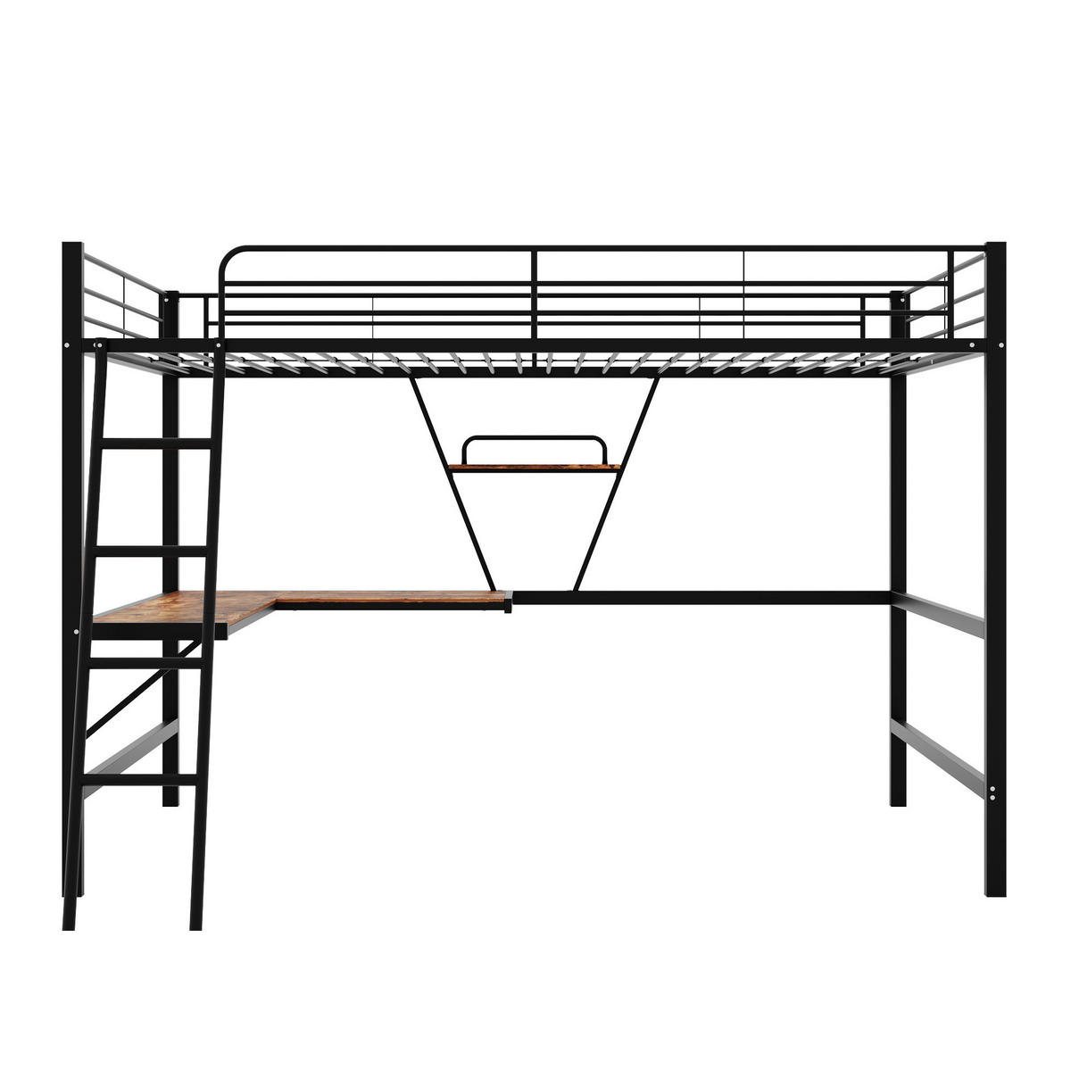 HOCHBETT 90/200 cm Schwarz aus Metall mit L-förmigem Schreibtisch und Regal - Schwarz, Metall (90/200cm) - OKMYHOME