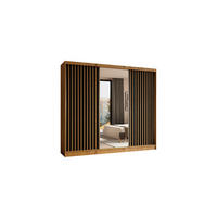 KLEIDERSCHRANK mit Spiegel-Schiebetüren und Aluminium-Leisten - LAMELO - 240 cm Artisan+Schwarz+Artisan - Braun, Holzwerkstoff (240/216/61cm) - ALTDECOR