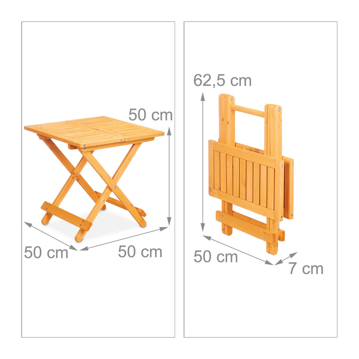 KLAPPTISCH - Hellbraun, Holz (50/50/50cm) - Relaxdays