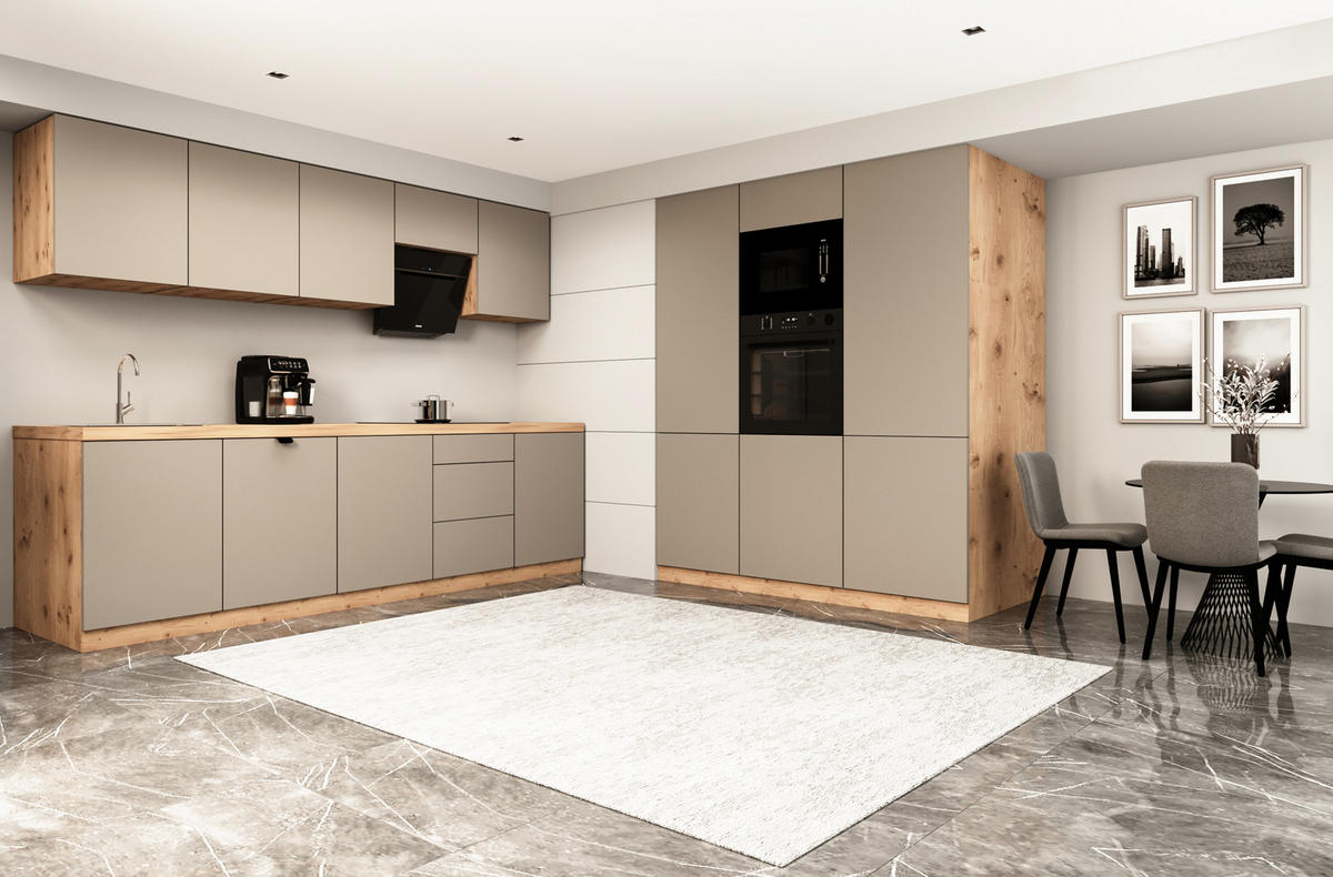 KÜCHENZEILE 300 cm - Langen KL17-M300 - in Beige/ Matt - Beige, Holz (460/212/58cm)