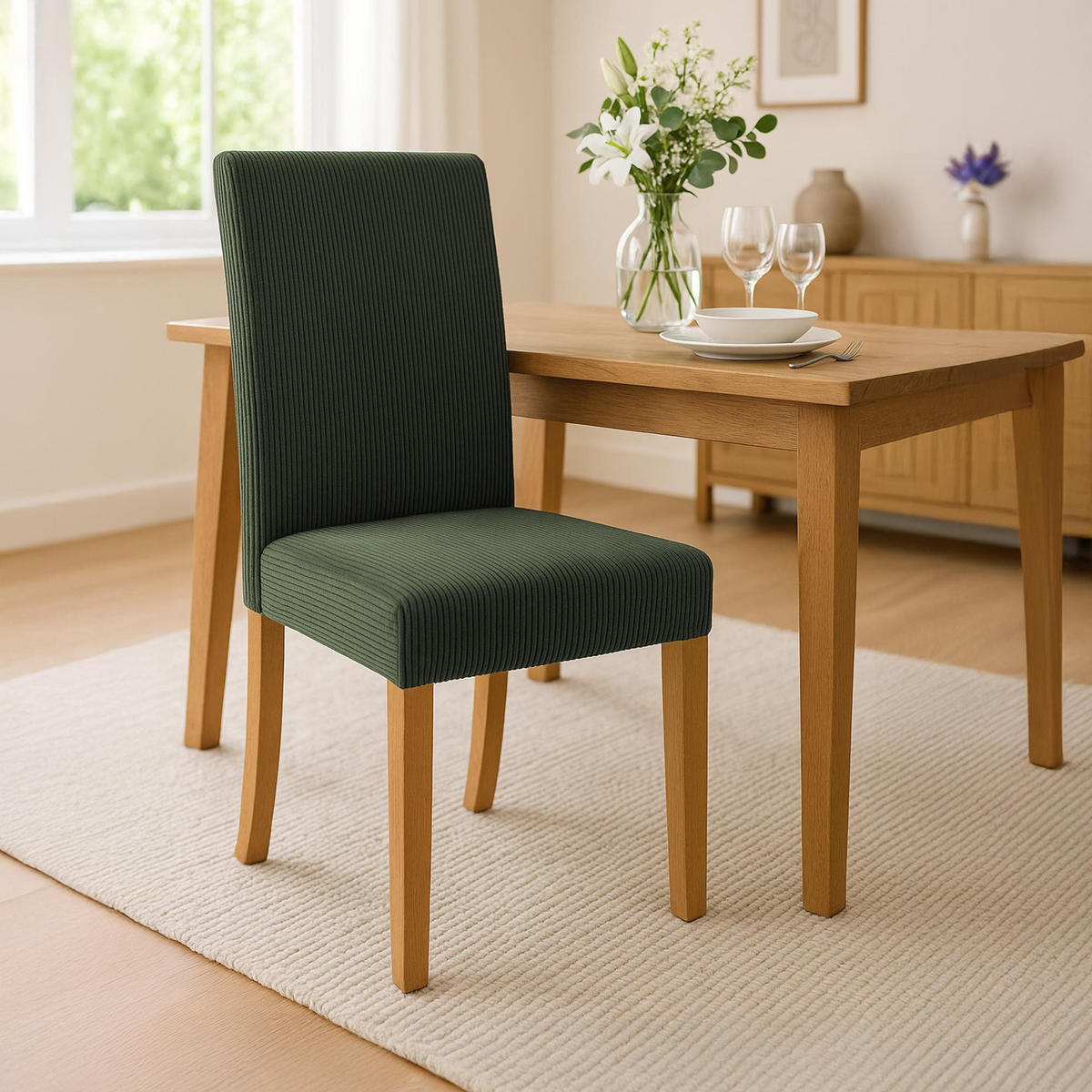 ESSZIMMERSTUHL Ina Cord Massivholz 91x41x47 cm grün - Grün, Textil (41/91/47cm) - furnicato