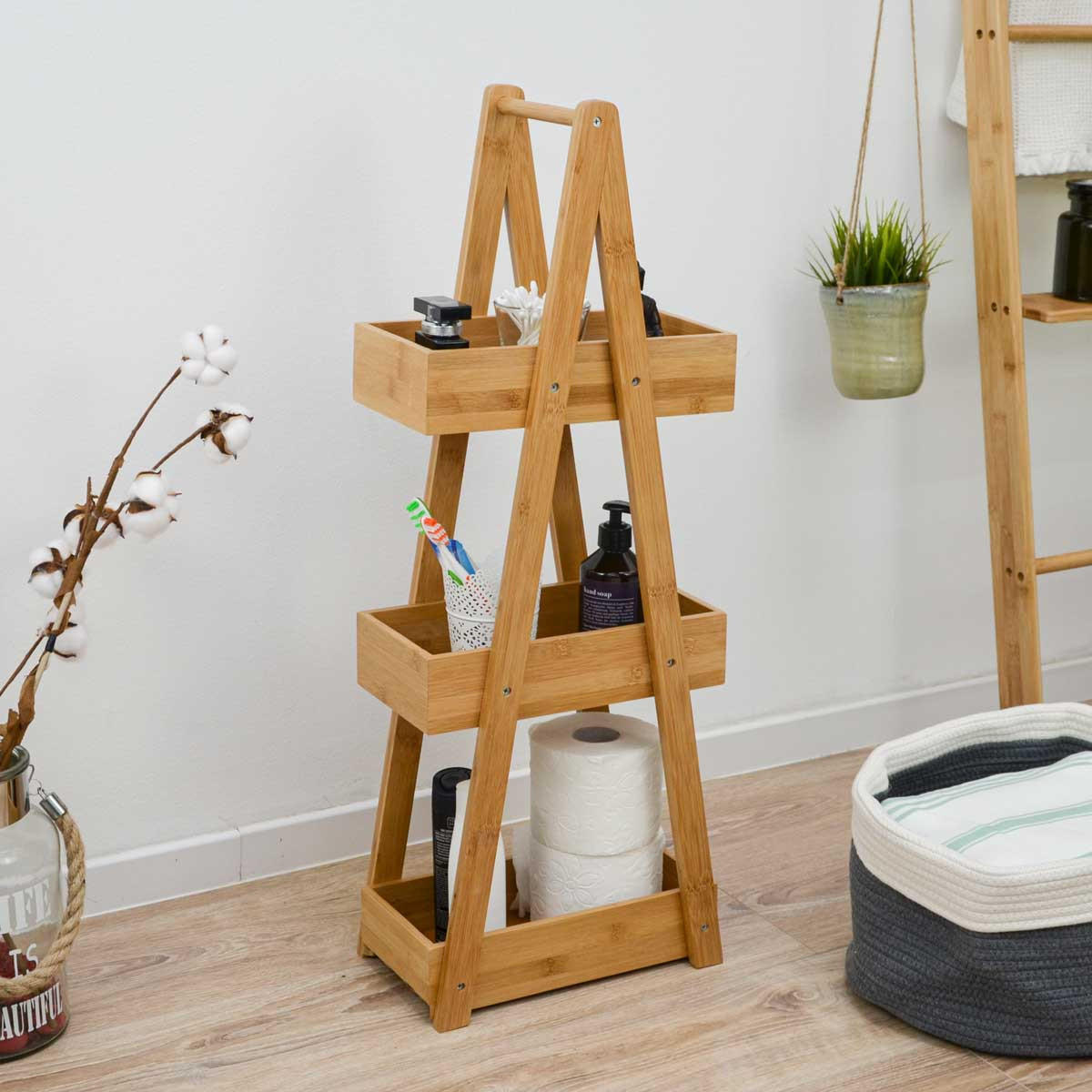 BAMBUS-BADEZIMMER-REGAL 30x18x80 cm inkl. 3 Körbe - Braun, Holz (18/80/30cm) - Dunedesign