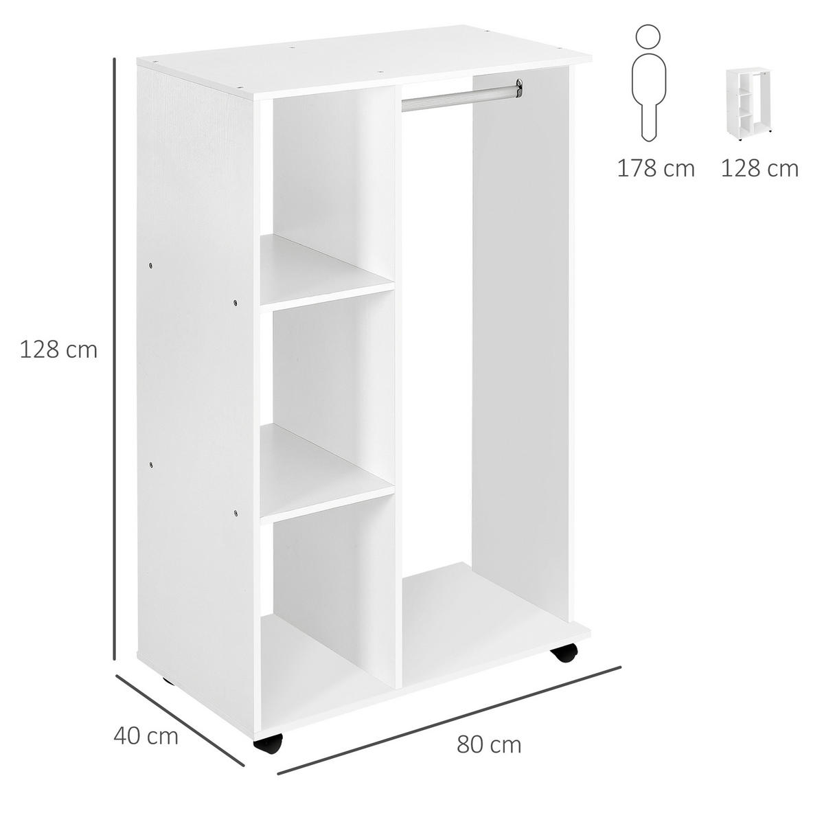KLEIDERSTÄNDER Weiß 80/40/128 cm - Weiß, Holz (80/128/40cm) - PANGIVO