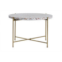 BEISTELLTISCH Rund Terrazzo Goldfarbenes Metall D55 cm MEZZO - Beige, Stein (55/55/35cm) - Miliboo