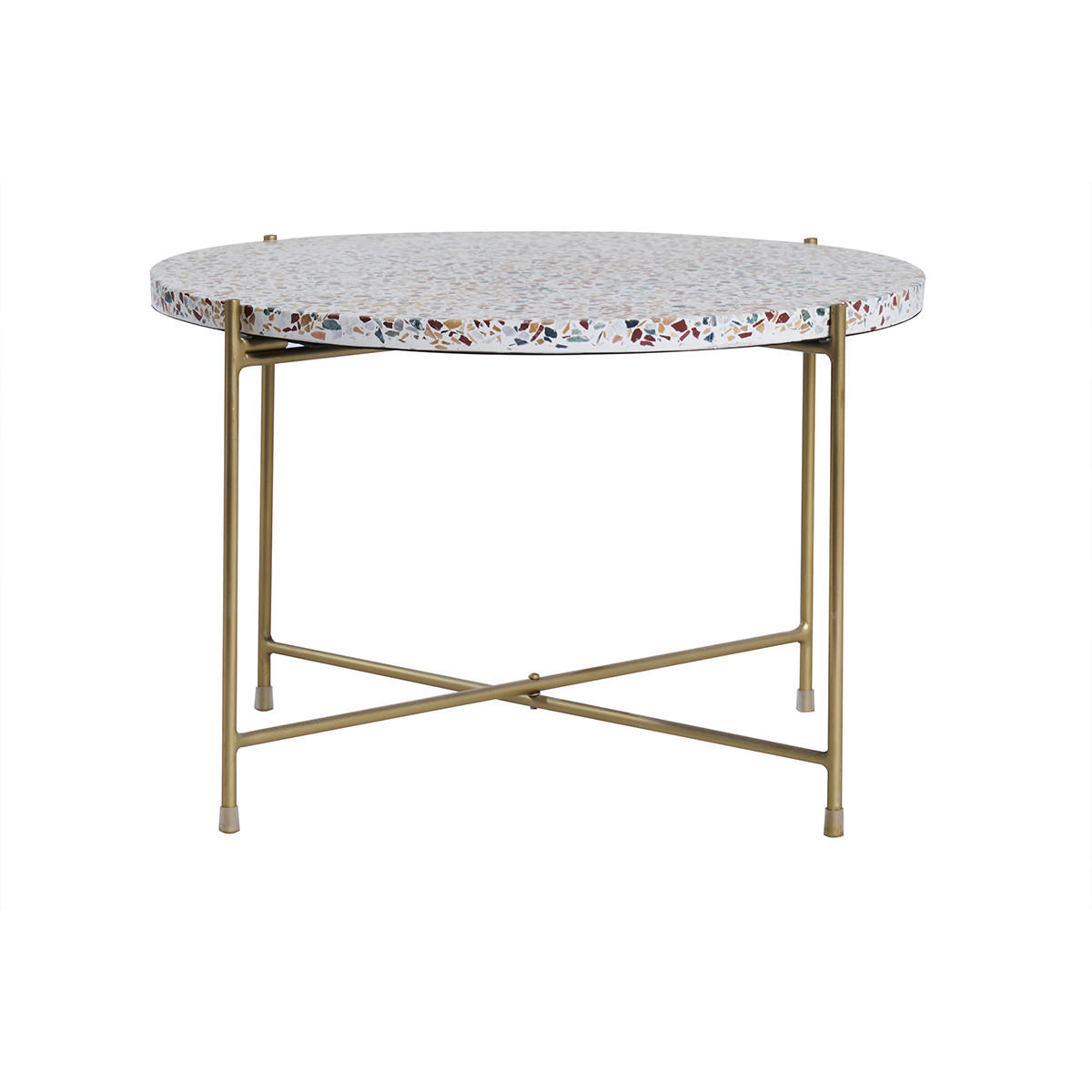 BEISTELLTISCH Rund Terrazzo Goldfarbenes Metall D55 cm MEZZO - Beige, Stein (55/55/35cm) - Miliboo