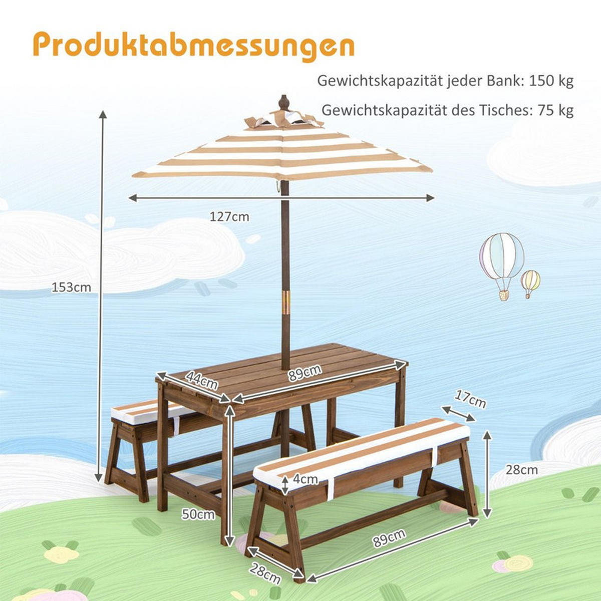 KINDERSITZGARNITUR aus Holz hellbraun - Hellbraun, Holz - COSTWAY