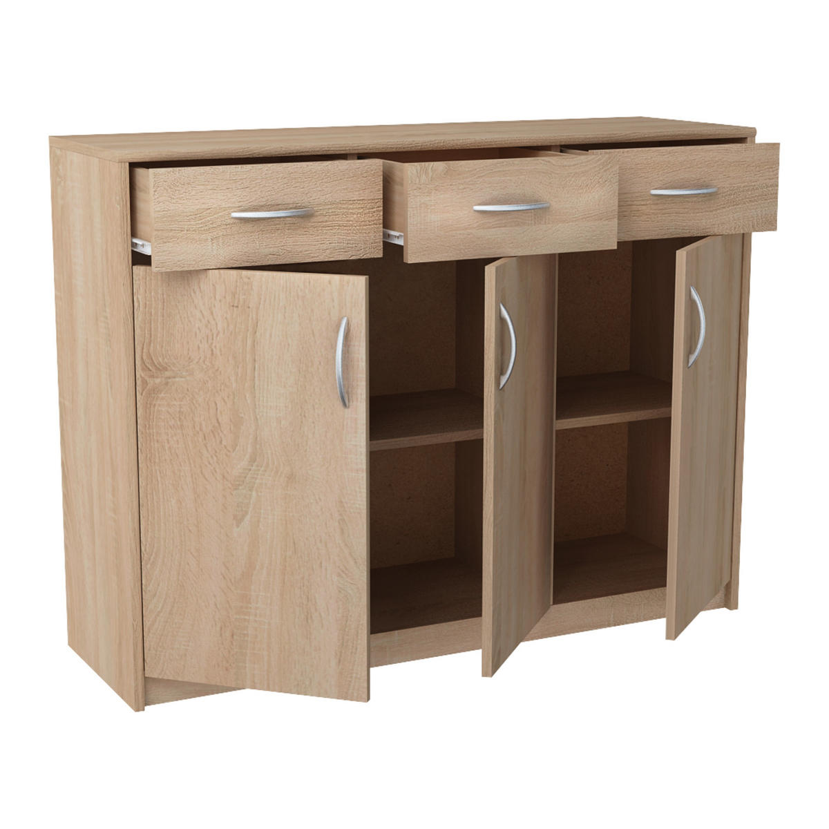 KOMMODE mit 3 Türen und 3 Schubladen - Hellbraun, Holzwerkstoff (110/85/35cm) - Home Collective