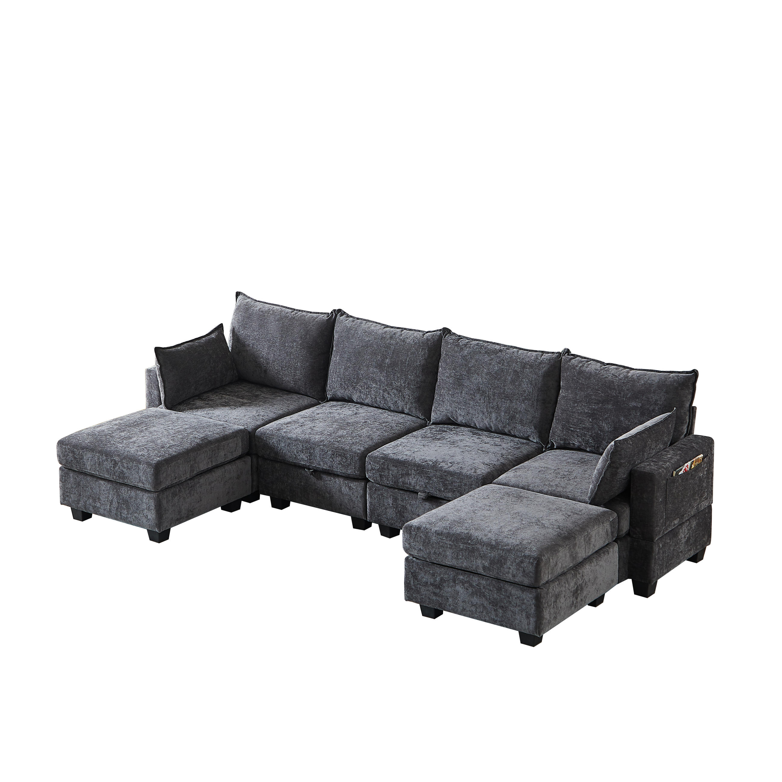 WOHNLANDSCHAFT DE-34550 U-Form mit Stauraum und 6-Sitzer Grau - Grau, Textil (141/87.6/289.6cm) - ComfortXL